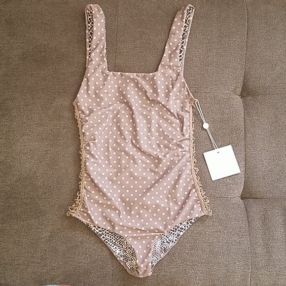 New acacia puka Bordeaux one-piece polka dot S tan - Picture 7 of 11